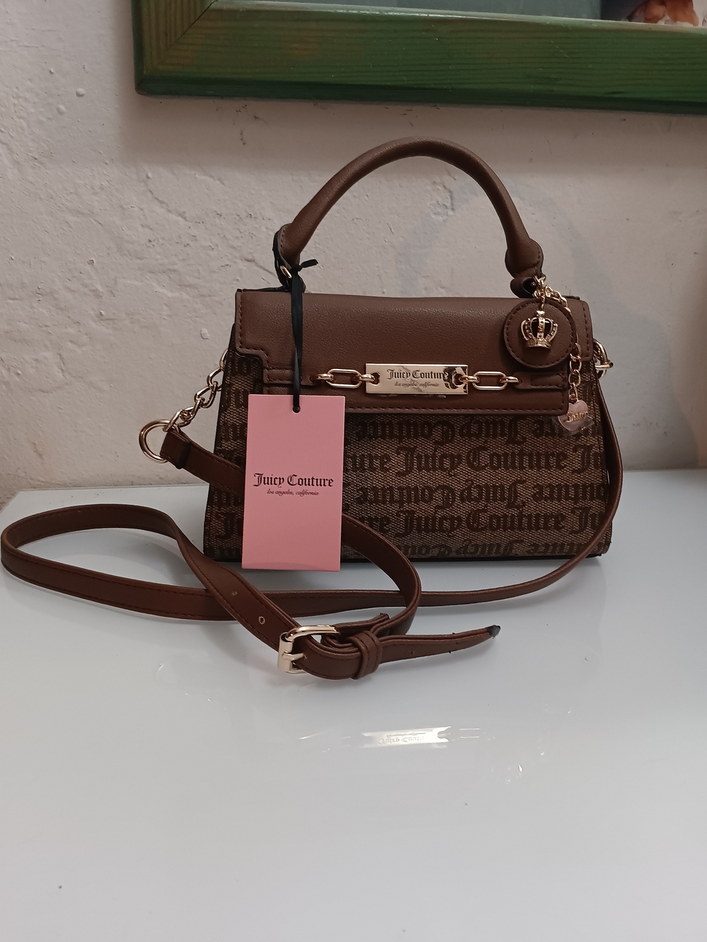 Juicy Couture Brown Logo Satchel with Gold Accents